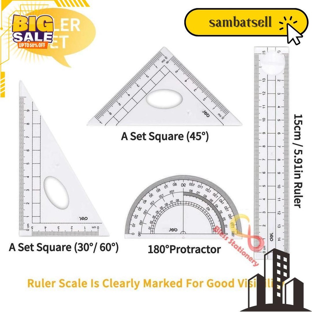 

Jangka Penggaris Busur Sekolah Deli Compass Drafting Set Square Ruler Original Produk