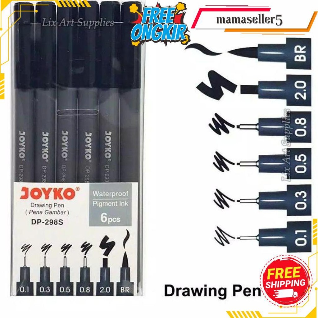 

Drawing Pen 6Pc Joyko Dp-298S Tinta Hitam Waterproof Cod