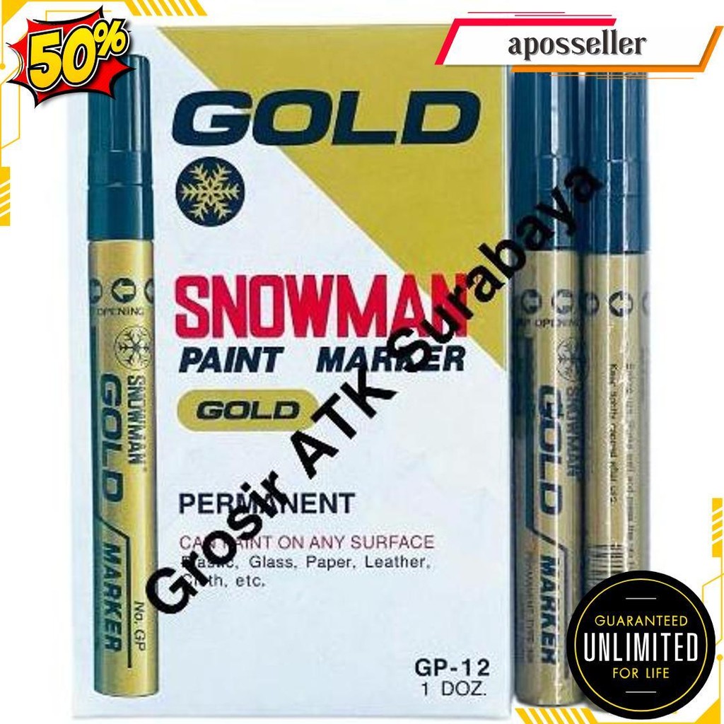 

Spidol Snowman Paint Marker Permanen Besar Sedang Emas Gold Gp 12 / Gp-12 Termurah Banget