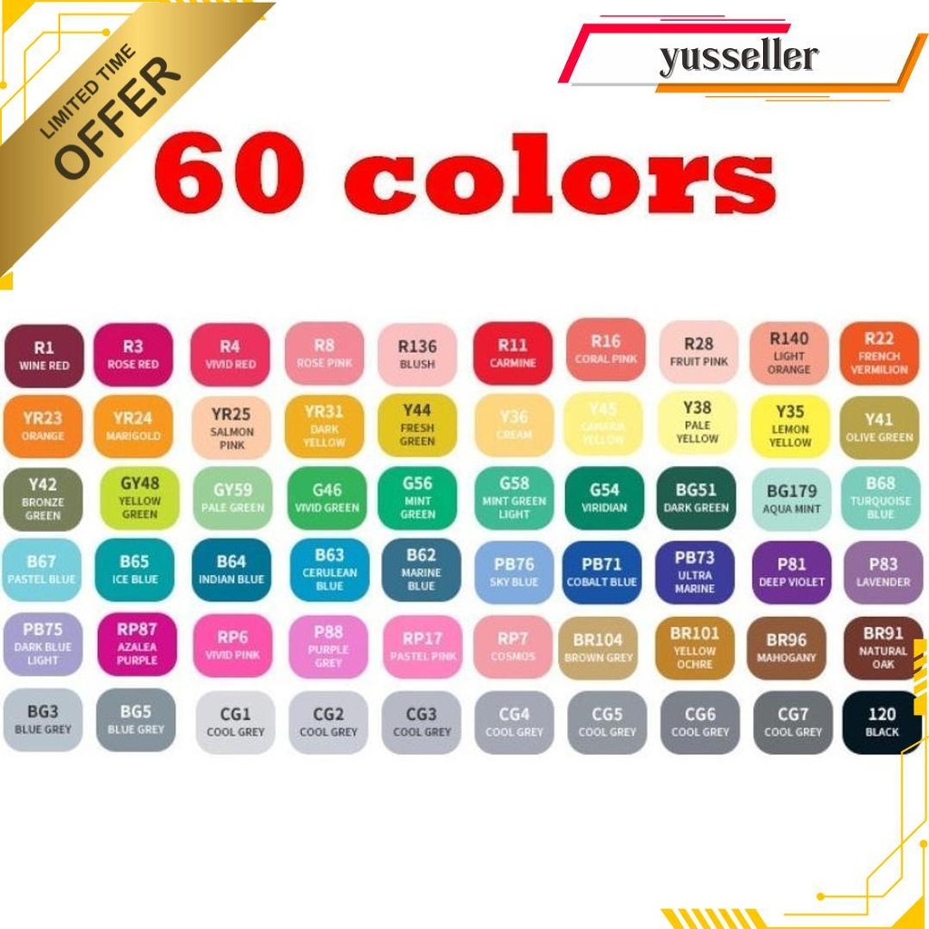 

Spidol Warna Warni 1 Set Sketch Marker 2 Tip Touch Marker 48/60/80 Warna Original Produk