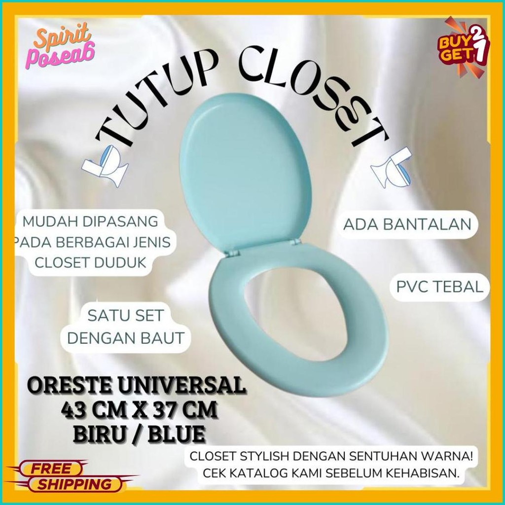 1 Set Tutup Kloset Oreste Duduk Universal / Warna Putih Biru Hijau Pink Maroon / Pvc Tebal / Toto Te