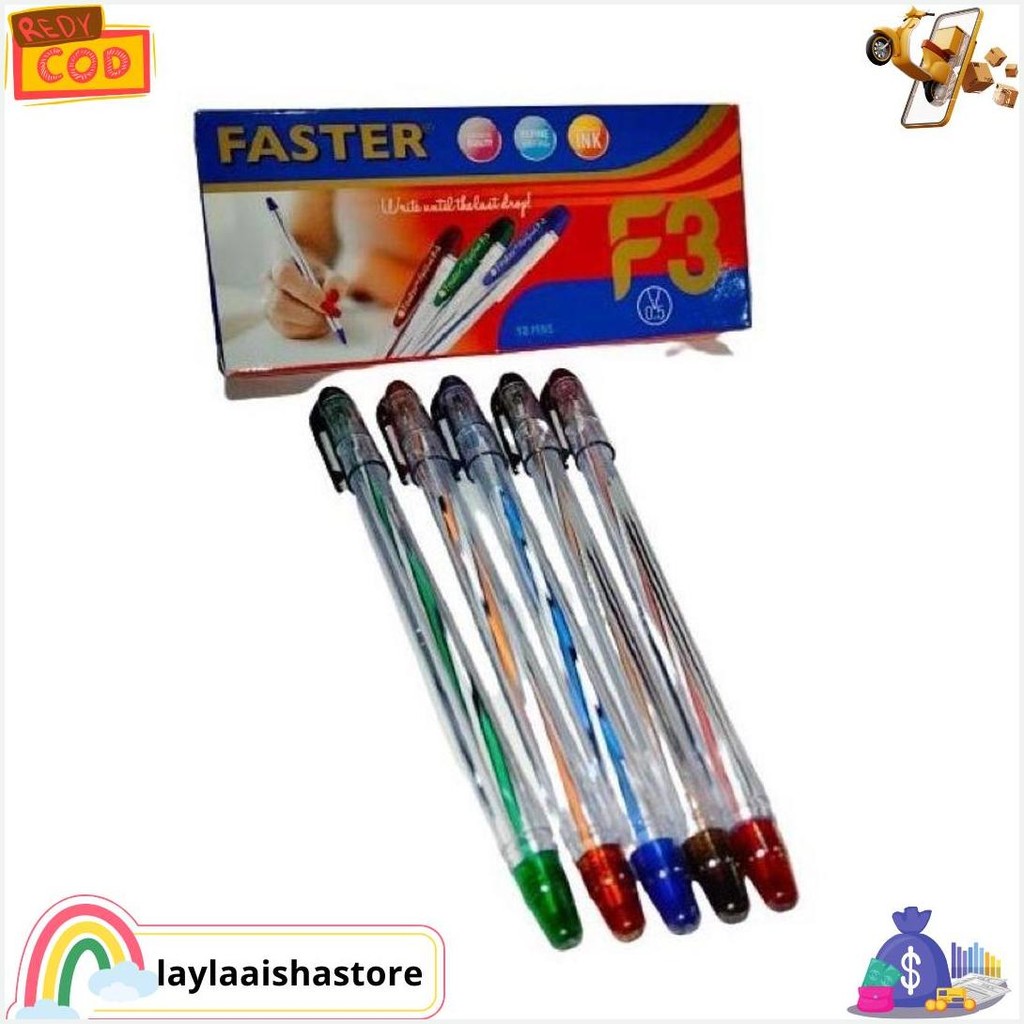 

(Isi 12) Pulpen/Bolpen/Ballpoint/Ballpen/Bolpoint Faster F3 0.5 Original Produk