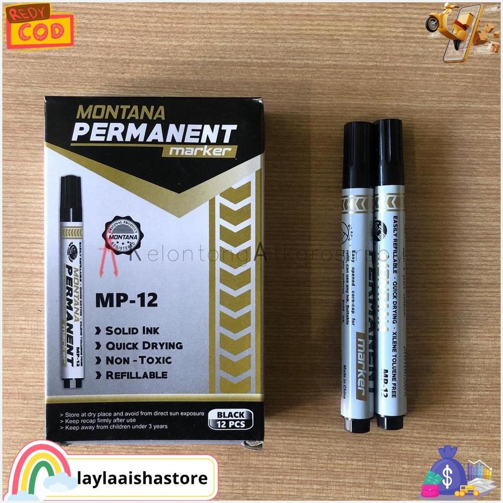 

Spidol Permanent / Sepidol Permanen (12Pcs) Hitam Montana Mp-12 Lusinan Cod