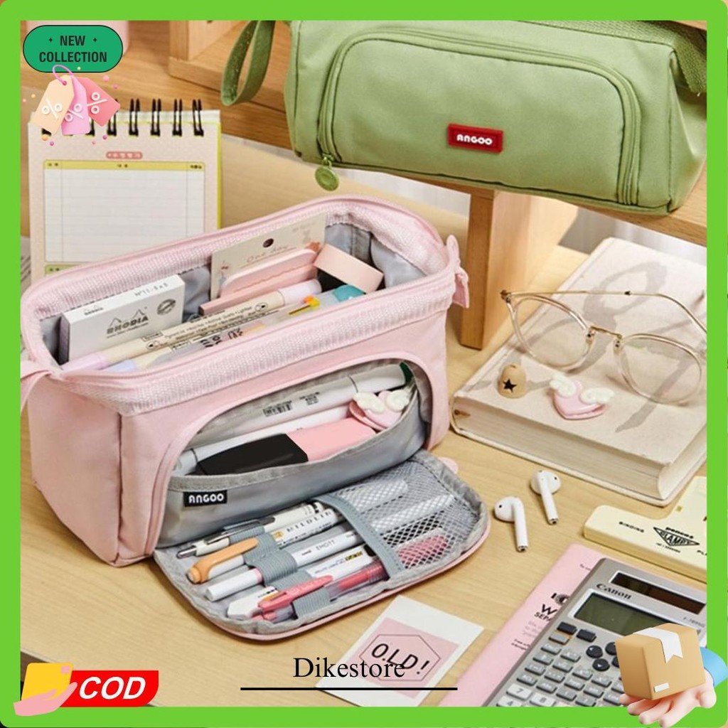 

[Cod] Angoo Super Large Capacity Pencil Case Kawaii Korean Pencil Cases Aesthetic Stationery Office Desk Storage Bag For Girls School Supplies Cod