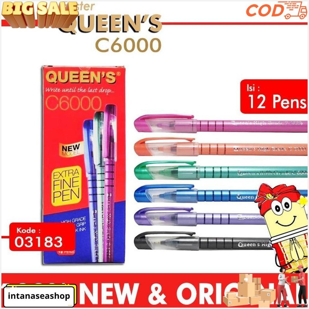 

Pulpen Ballpoint Pena Faster Queen'S C6000 Extra Fine 0.7 Mm Hitam 12 Pcs Cod