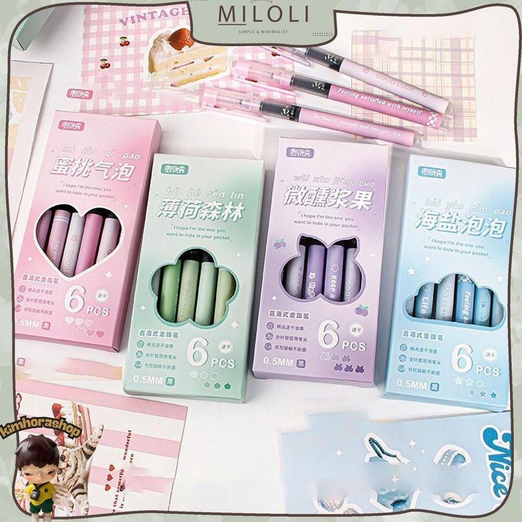 

[Miloli] 6Pcs Pena Heart Beats Pulpen Mekanik Gel Pen Black 0.5Mm Minimalist - D0067 Promo