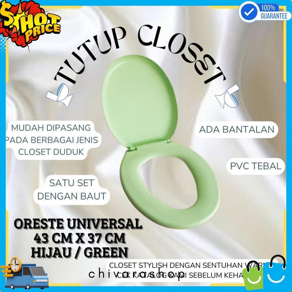 1 Set Tutup Kloset Oreste Duduk Universal / Warna Putih Biru Hijau Pink Maroon / Pvc Tebal / Toto Di