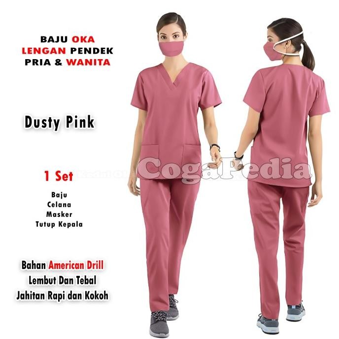 Baju Oka Lengan Pendek - Seragam jaga perawat - Baju Stenen Scrub Oka