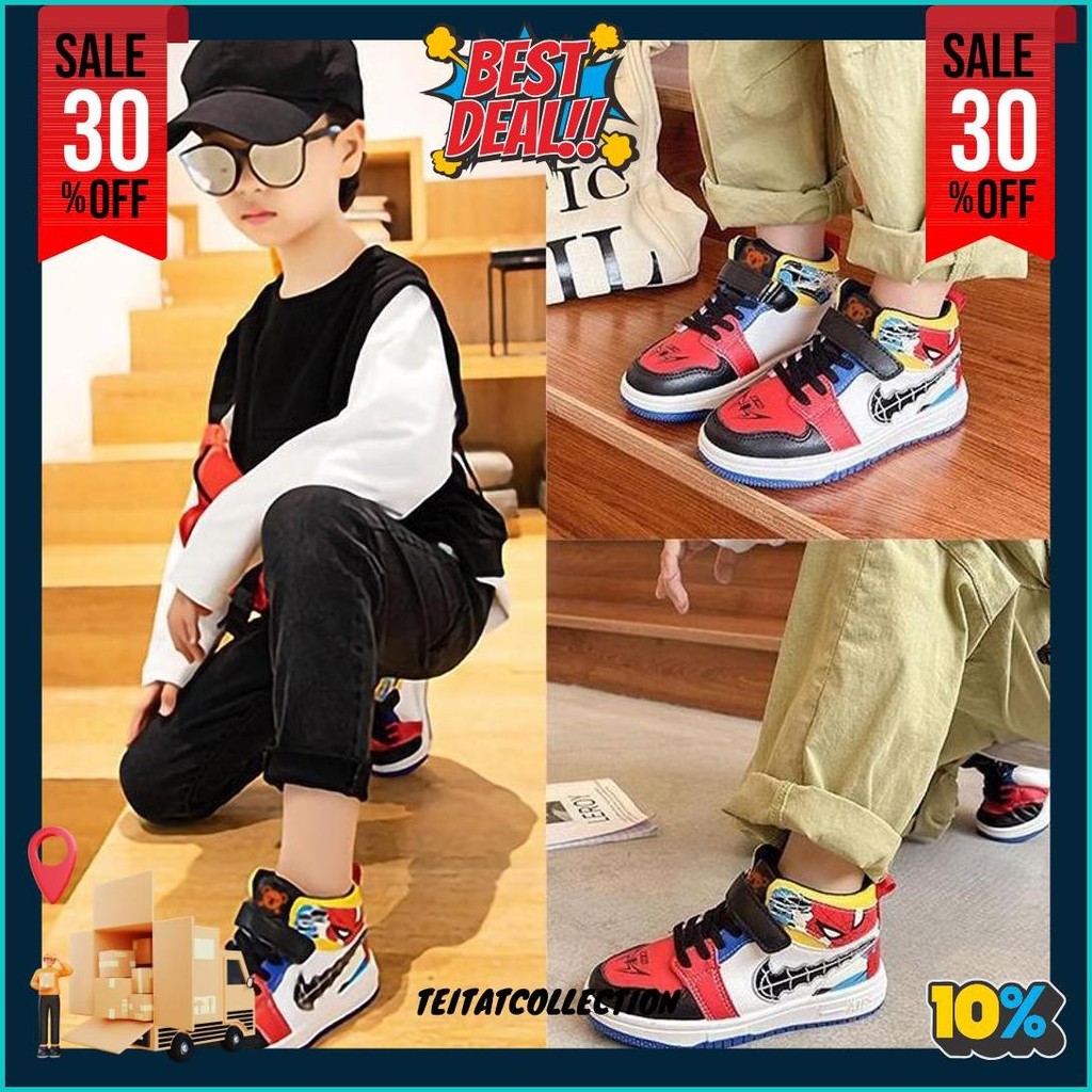 Mosbo Sepatu Anak Cowok Spiderman Sepatu Boot Anak Cowok Cewek Sepatu Boots Kulit Spiderman Sneakers