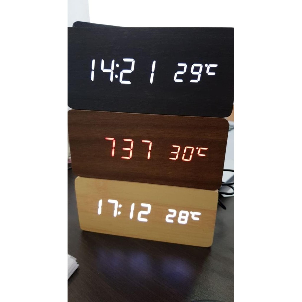 

Jam Meja Kayu LED digital Alarm clock wood with temperature and date LFS