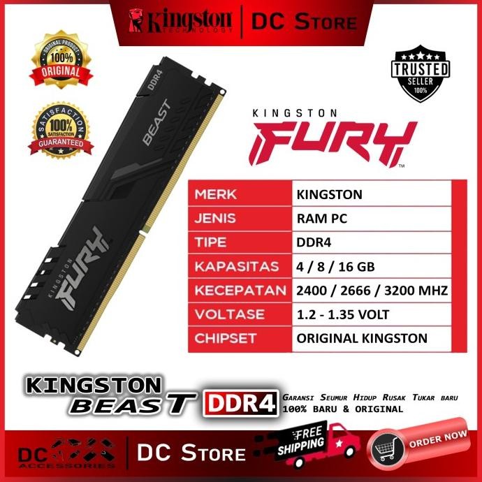 RAM PC KINGSTON FURY BEAST DDR4 16GB HYPERX FURY PC MEMORY