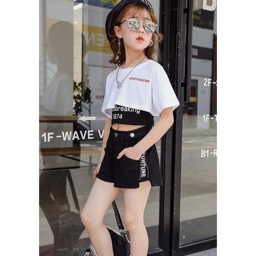 Setelan Baju Anak Perempuan 3 In 1 Celana Pendek / One Set Baju Crop Anak Tanggung / Baju Anak Cewek