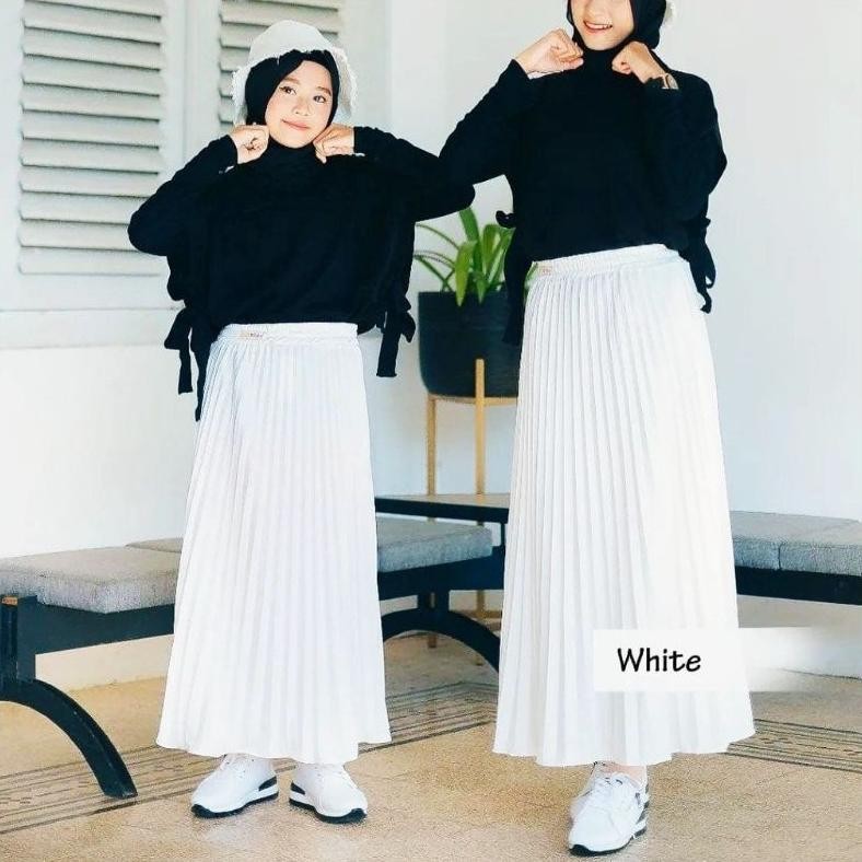 Rok Plisket Premium Putih Anak Perempuan 4 - 12 Tahun
