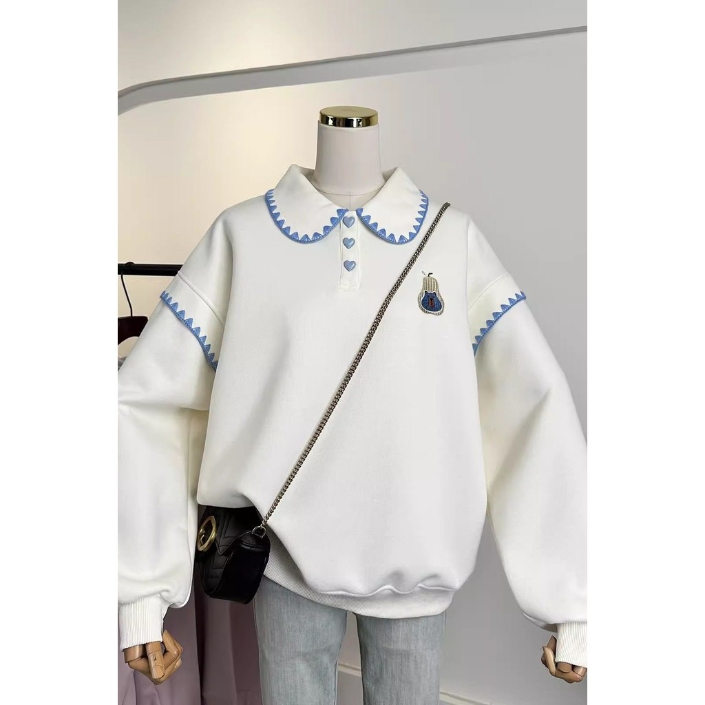 

Korean Dongdaemun Cartoon Pattern Loose Plus Size Color Block Sweatshirt for Women