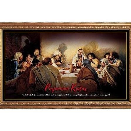 Lukisan Perjamuan Kudus Kanvas GRS 100 x 55cm -Hiasan Dinding Rohani HFS