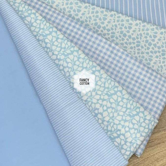 kain katun jepang motif bunga serian biru muda kombinasi