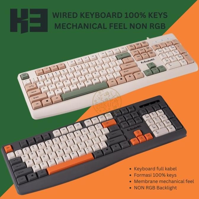Sale K-Snake K3 Keyboard 100% Keys Mechanical Feel Non Rgb Light