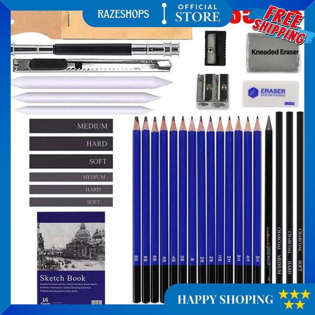 

33/35Pcs/Set Sketch Pencil Pisau Penghapus Dan Pensil Gambar Untuk Keperluan Sekolah Pencil Drawing Set D Best Seller