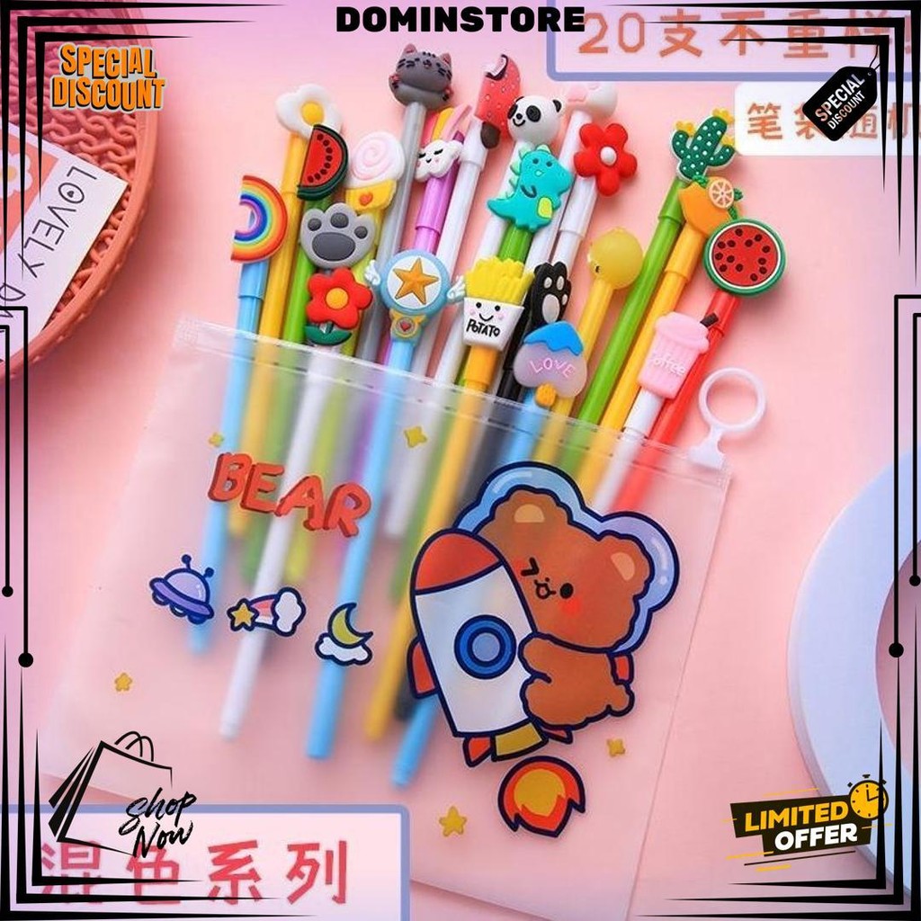 

20 Pcs Pulpen Tinta Berkarakter (Free Pouch) D Cod