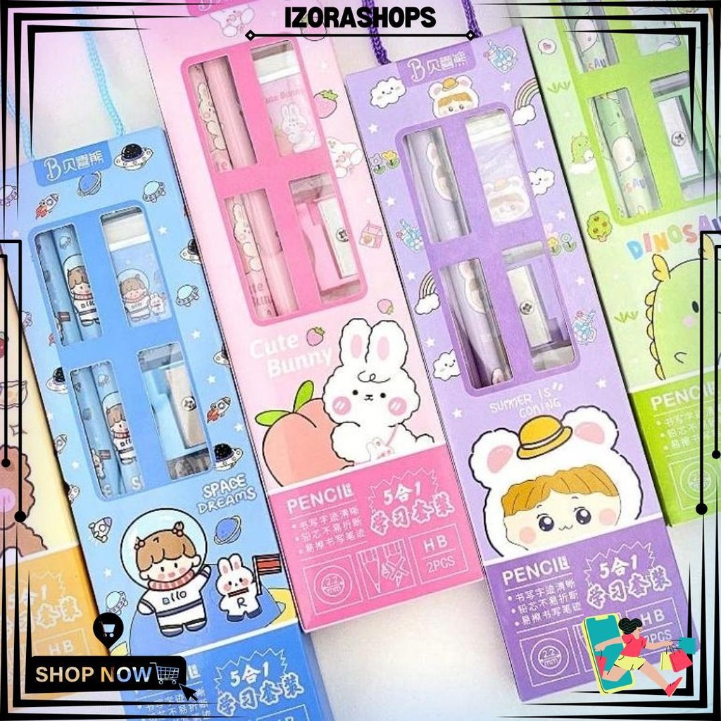 

Stationery Set Alat Tulis 5 In 1 Premium / Set Alat Tulis Tali Gantung Kartun Lucu D Terlaris