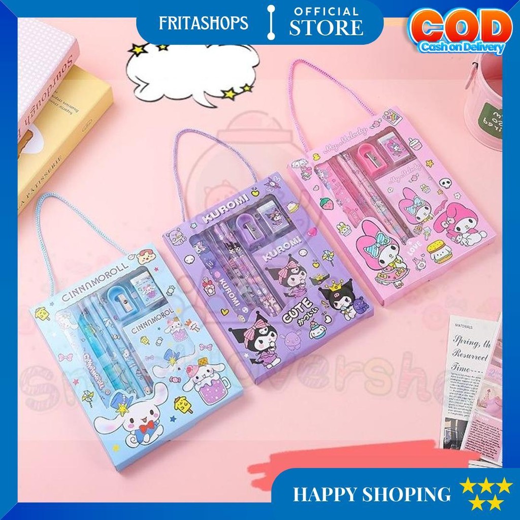 

(Box) Alat Tulis Set 6 In 1 Karakter Kuromi Murah Lucu Pouch Set Stationery Hadiah D Promo 4.4