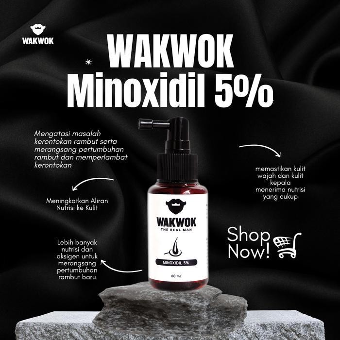 Minoxidil wakwok kemasan 60ml - Penumbuh/ Menumbuhkan  Brewok & Rambut Cowok