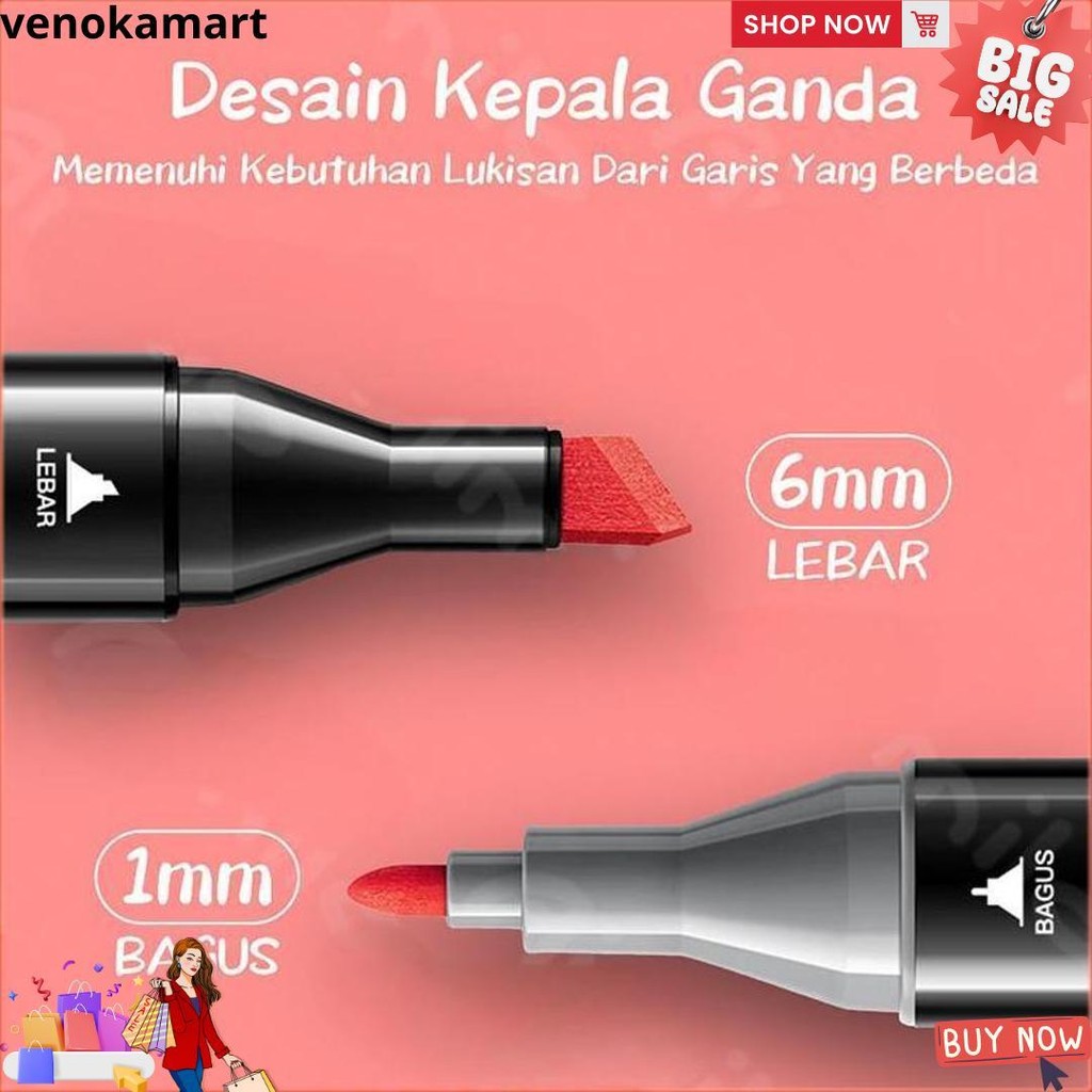 

Hoptech - Spidol Warna-Warni Sketch Marker 2 Tip Touch 48/60/80 Warna 1 Set Untuk Gambar & Sketch D Promo Puncak