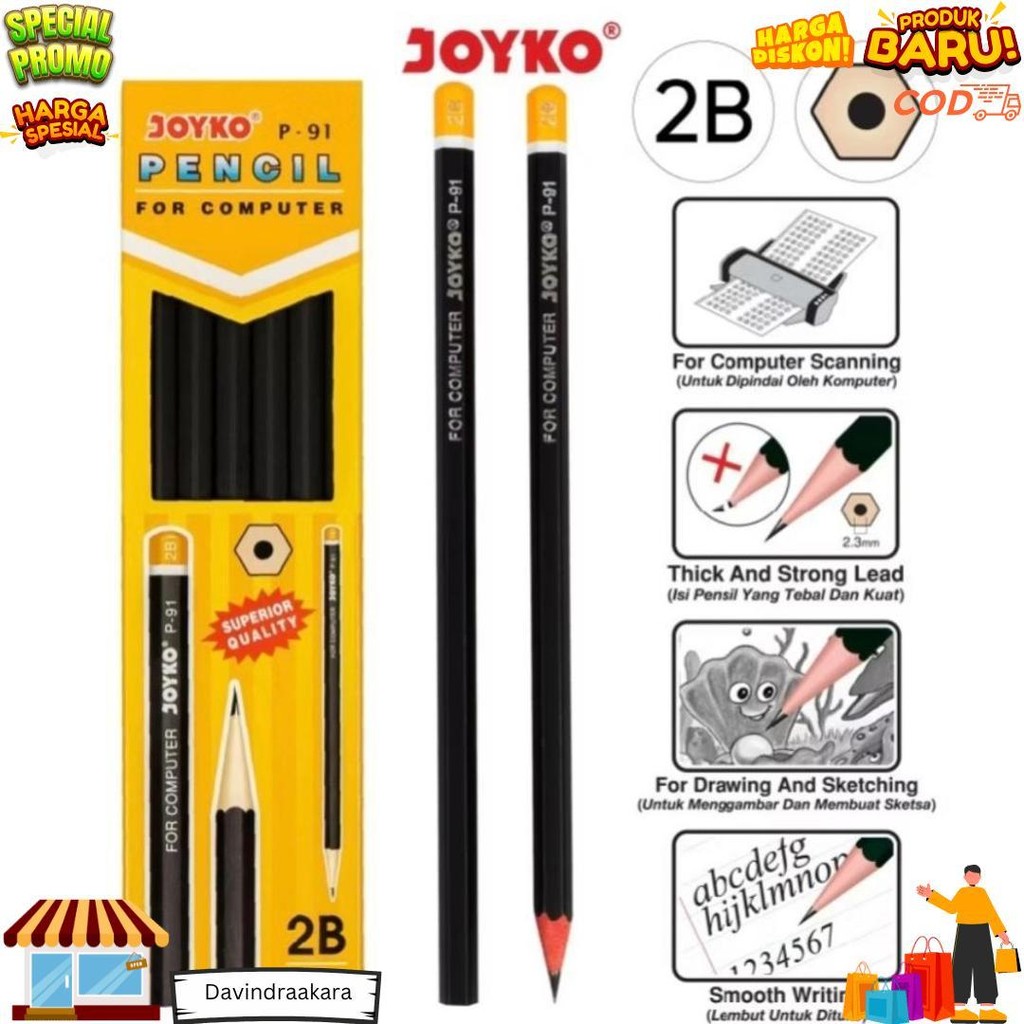 

[Lusin] Pensil Joyko 2B P-91 Isi 12 Pcs D Cod