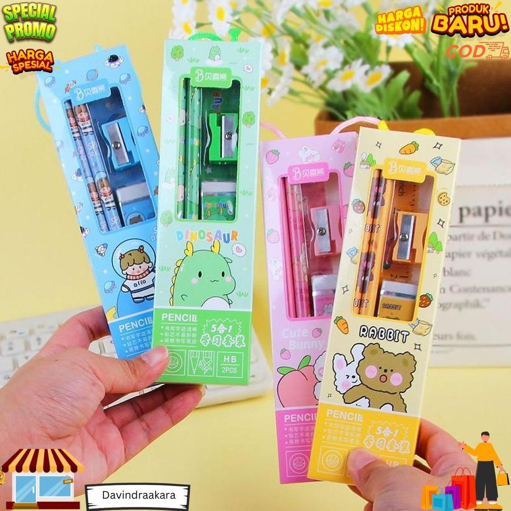 

Alat Tulis Set Alat Tulis 5-In-1/ Set Pensil Pola Kartun D Promo 4.4