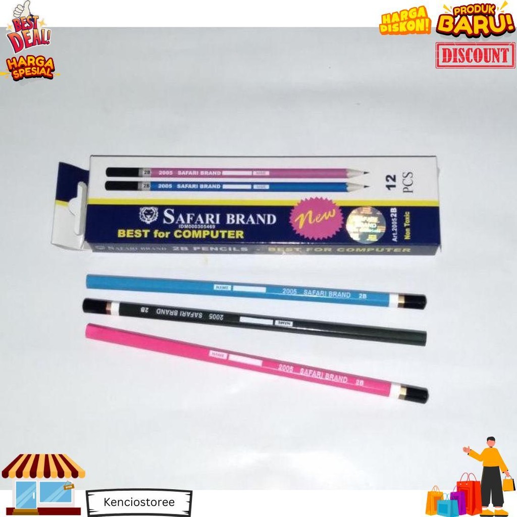 

12Pcs - Pensil Safari 2B 3 Warna D Terlaris