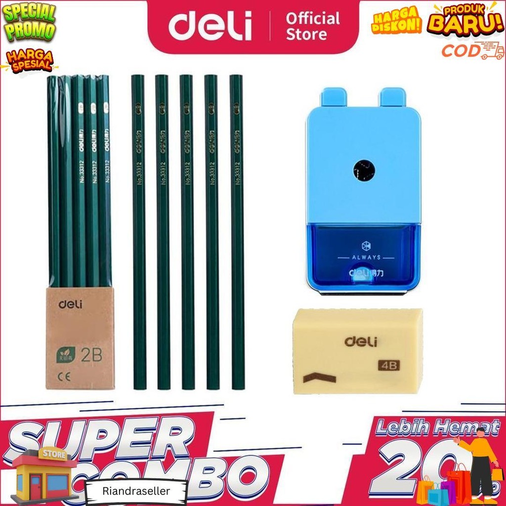 

Deli Combo Set 2 - 10Pcs Pensil 2B + 3Pcs Penghapus + Rautan Putar D Promo 4.4