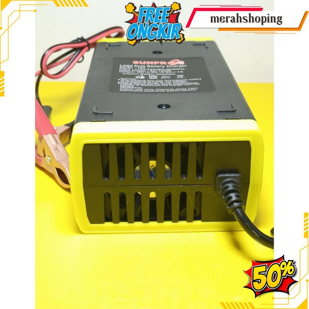 Adaptor Aki Sunpro 12V 7A Battery Charger High Quality 4Ah-80Ah Pengisi Daya Pintar Sunpro 12V7A Sia