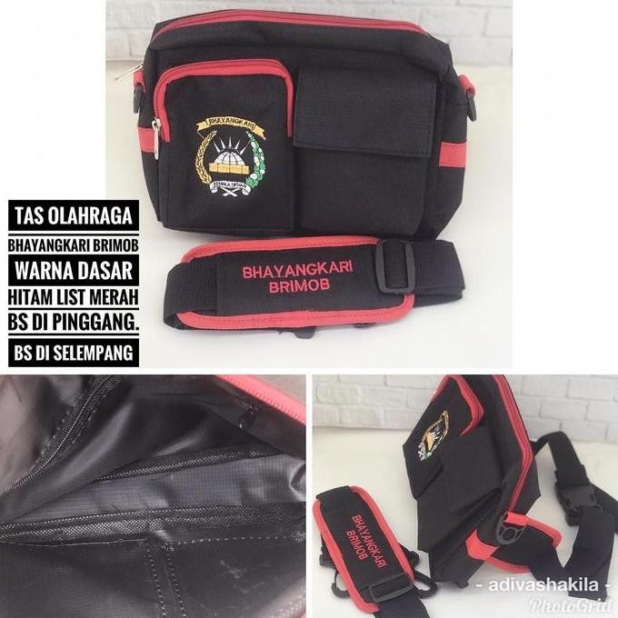 Tas Pinggang Olahraga Bhayangkari Brimob Hitam List Merah Co