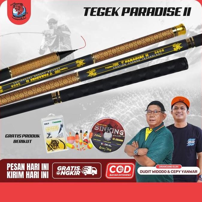 Joran Tegek Pancing Paradise II [FREE KAIL, SENAR & PELAMPUNG] Bahan Fiber Solid Coating I Carbon Ku