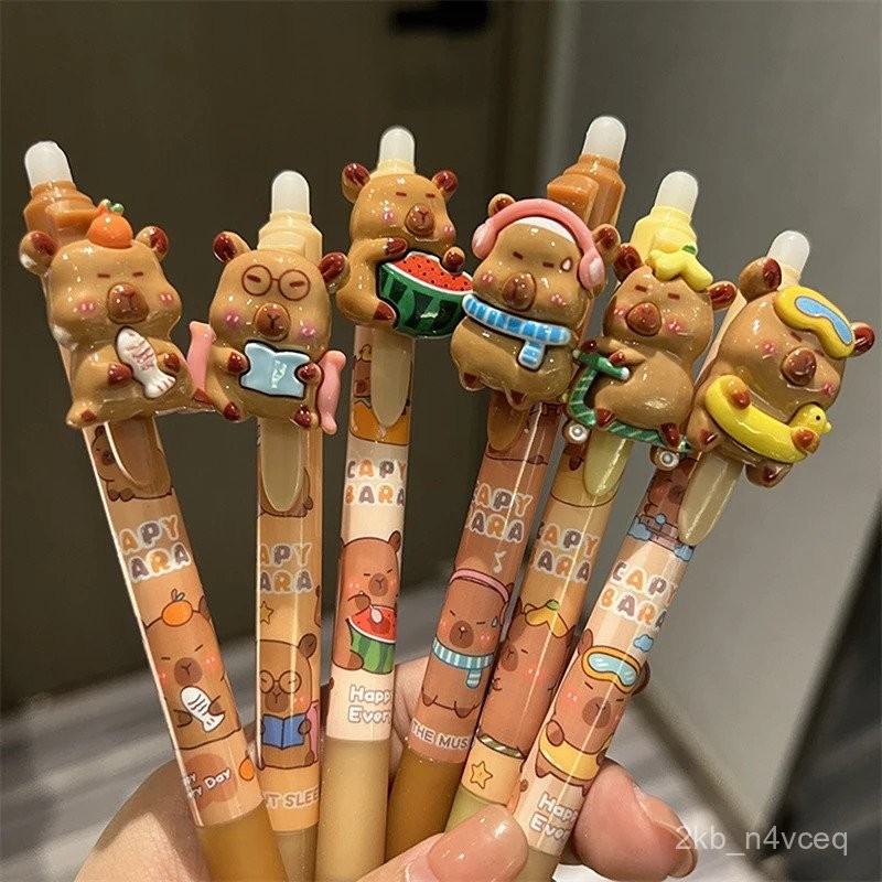 

6PCS Capybara Erasable Press Pen Kawaii Resin Gel Pens Student Stationery Cute Ballpoint Pen School Supplies Office Accessories DHUR