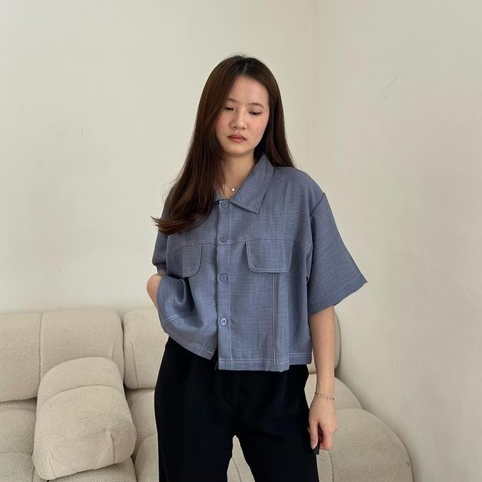 Sale Dami Shirt / Kemeja Crop Oversize List Unisex Baju Linen