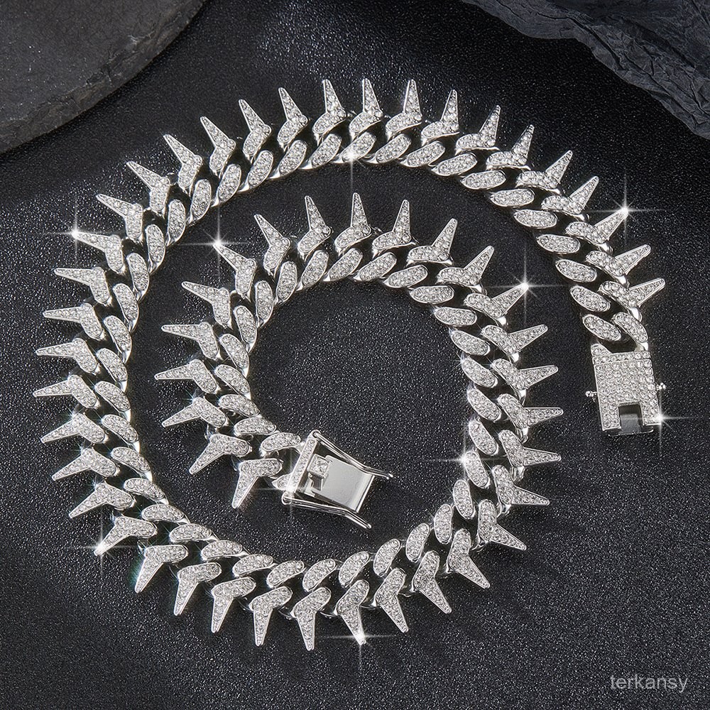 Thorny Thorn Cuban Chain Bold and Exaggerated20mm Alloy Full Diamond Thorn Cuban Chain