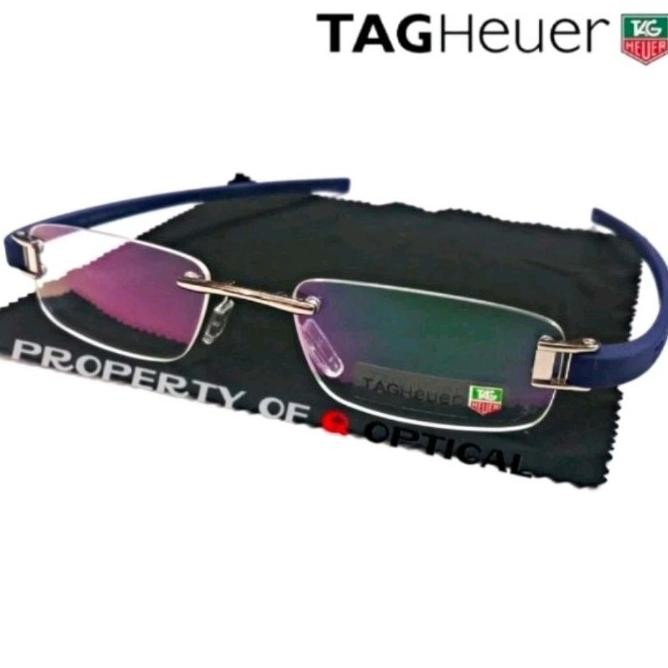 new  Kacamata Frame Pria Titanium Rimless Tag Heuer TH5069_C2 Silver Blue
