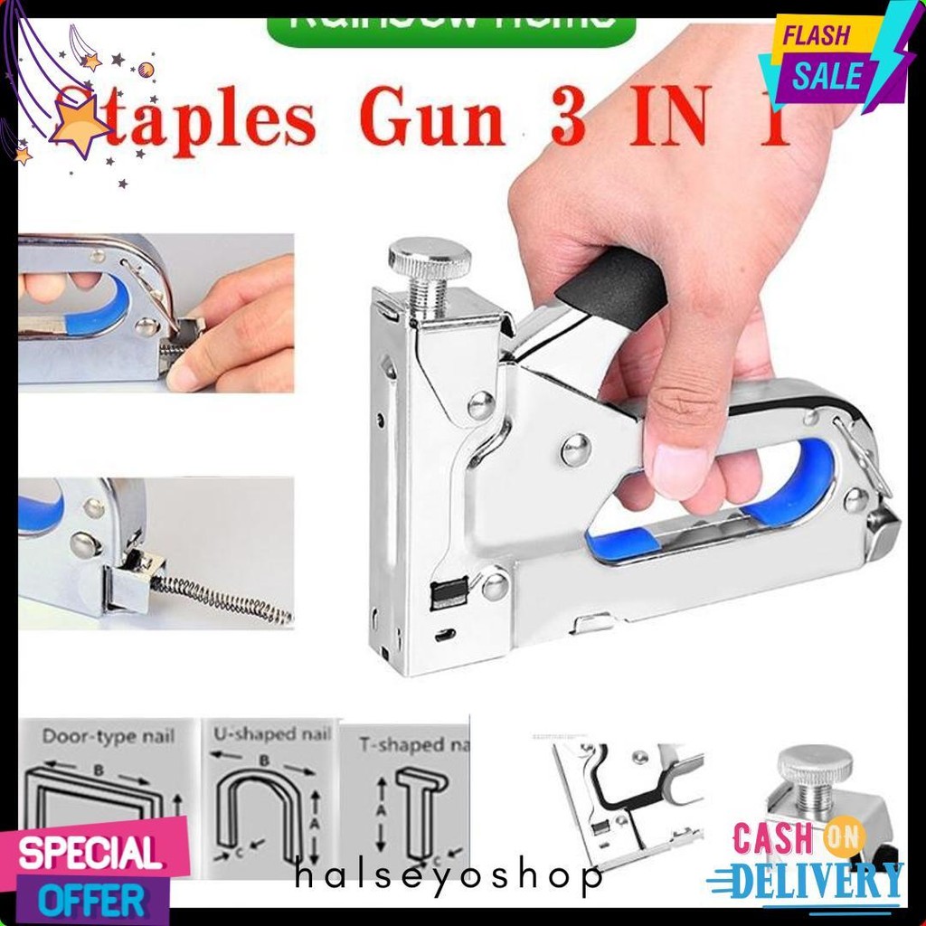 

Staples Gun Tacker Mollar 3 In 1 / Staple Jok Tembak Hekter 3 Way Dapat 3 Jenis Paku/3 In 1 Staples Gun Tacker Mollar Terlengkap Dan Termurah