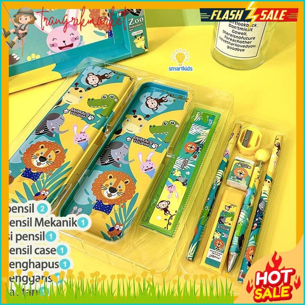 

Alat Tulis Set Paket Komplit 7 In 1 / Stationery Complete Lengkap / Kotak Pensil Anak / Souvenir Hadiah Kado / Sekolah Karakter Kartun Lucu Animal Hewan / Perlengkapan Tulis / Tempat Pensil Diskon