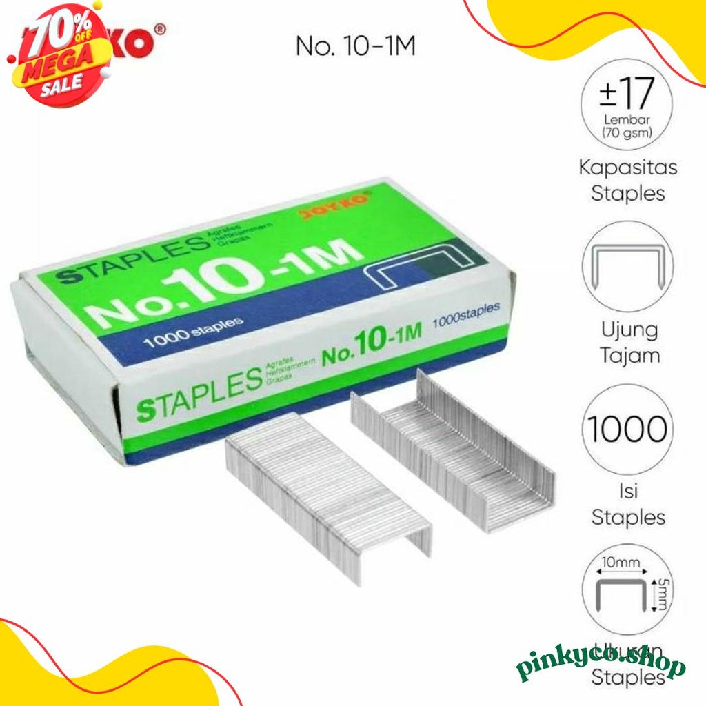 

( 1 Dus = 20 Pak Kecil ) 10-1M Staples Steples Isi Stapler Stepler Neces Joyko No. 10 - 1M Kecil Terlengkap Dan Termurah