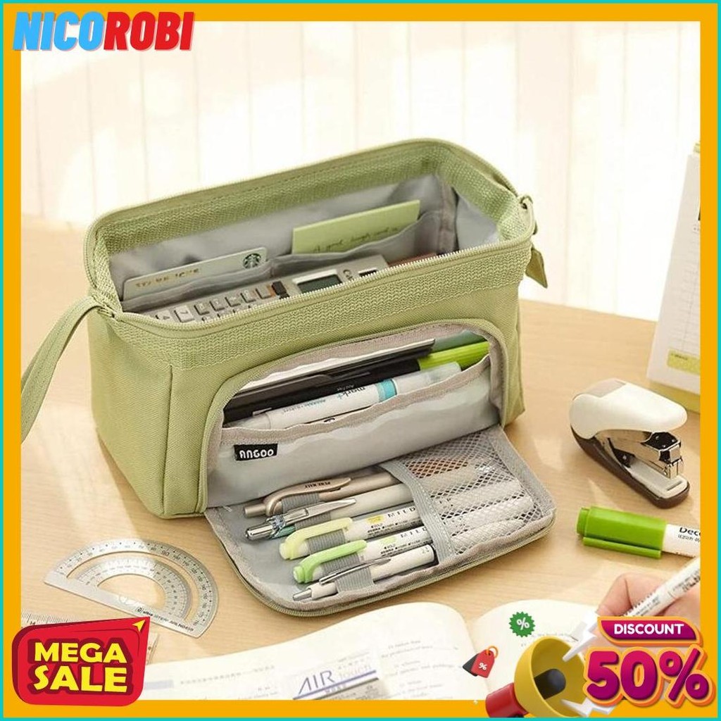 

[Cod] Angoo Super Large Capacity Pencil Case Kawaii Korean Pencil Cases Aesthetic Stationery Office Desk Storage Bag For Girls School Supplies Diskon Setengah Harga