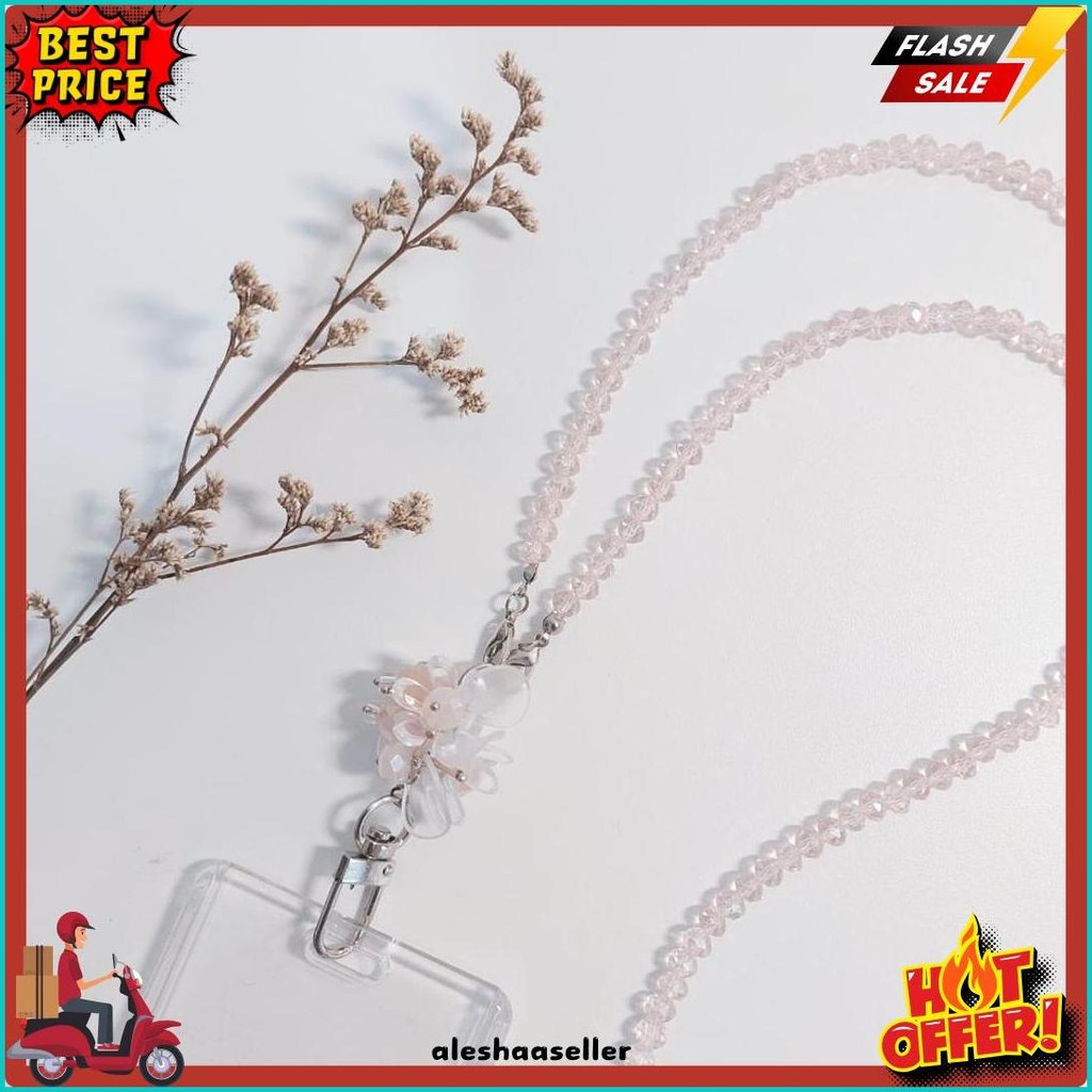 

[Lalaluna] Lanyard Crystal Beads Aesthetic | Gantungan Id Card Kantor - Bloom Diskon