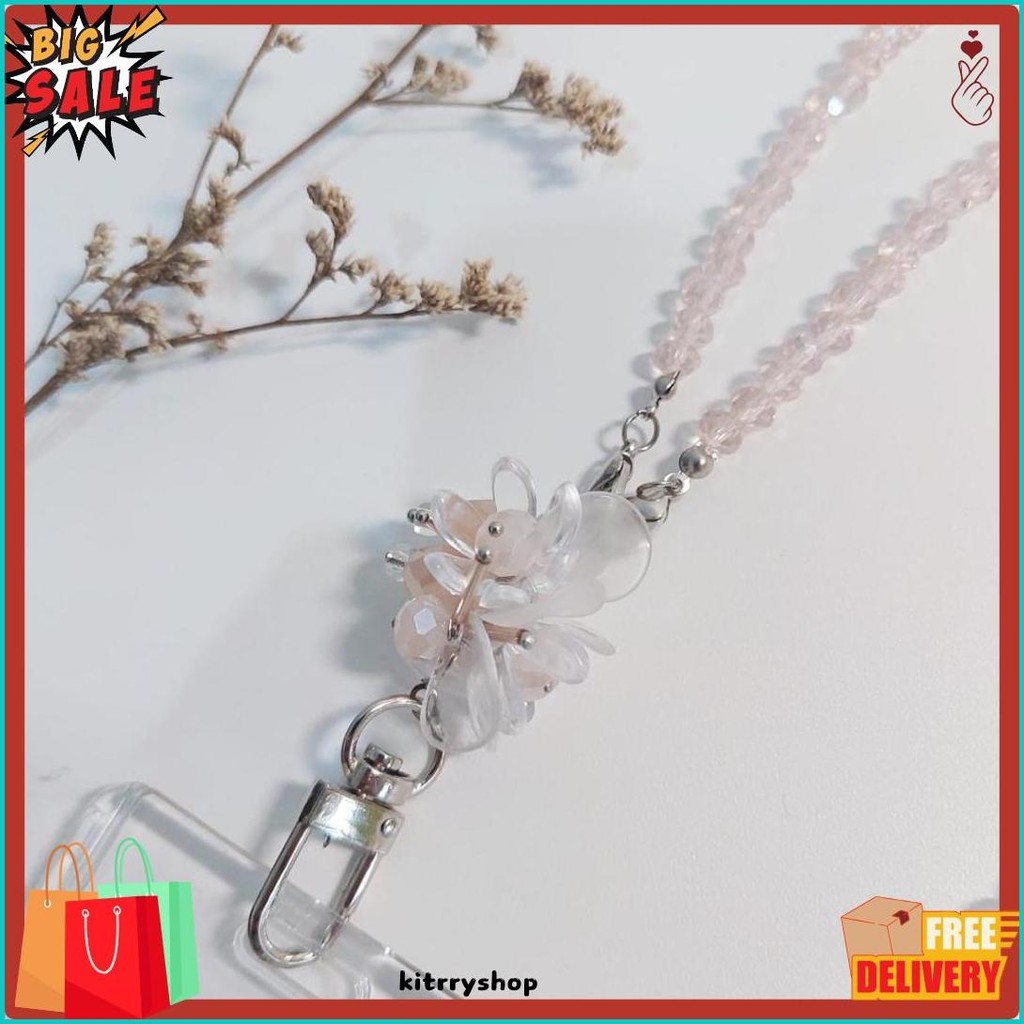 

[Lalaluna] Lanyard Crystal Beads Aesthetic | Gantungan Id Card Kantor - Bloom Diskon Setengah Harga