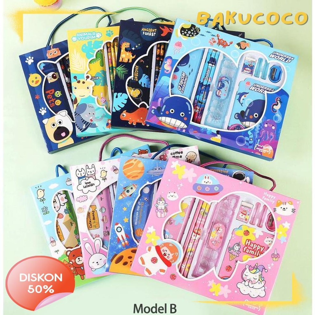 

Alat Tulis Set Paket Komplit 7 In 1 / Stationery Complete Lengkap / Kotak Pensil Anak / Souvenir Hadiah Kado / Sekolah Karakter Kartun Lucu Animal Hewan / Perlengkapan Tulis / Tempat Pensil Diskon