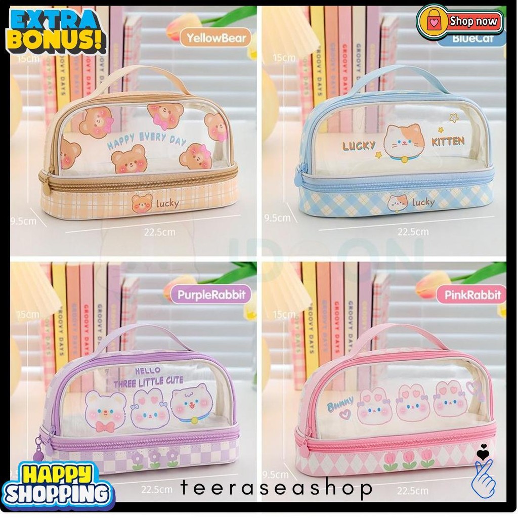 

Idoon Pencil Case Transparan Korea Tempat Pensil Besar Dua Lapis Kotak Pensil Tempat Pola Hewan Lucu Diskon Setengah Harga