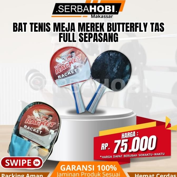 ~~~] Bat tenis meja merek butterfly Tas Full Sepasang / Perlengkapan Tennis meja 1 set siap pakai