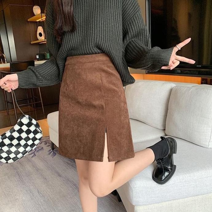 Newlan DQ011 Corduroy Velvet Skirt/Korean Women Skirt/Rok Pendek/Rok Beludru/Rok Velvet Alice Skirt/