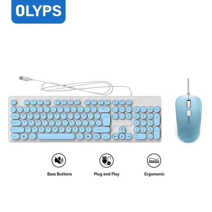 Olyps Wired Keyboard And Mouse Combo Portable Usb Cable Untuk Pc / Laptop New Stok