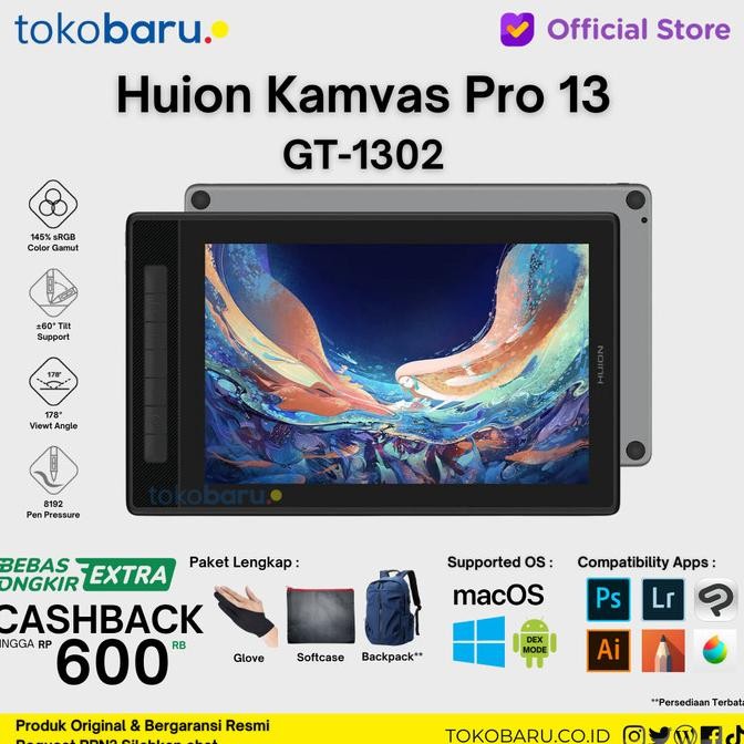 Huion Kamvas Pro 13 2.5K Qhd Graphics Monitor Drawing Tablet Resmi New Stok